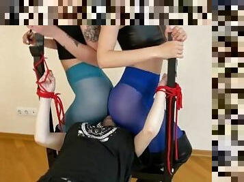 collants, lesbienne, bdsm, double, kinky, mère, bondage, maîtresse, face-sitting, domination