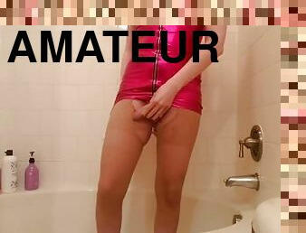 Trans Girl Pees and Cums Over Her Dirty Pantyhose