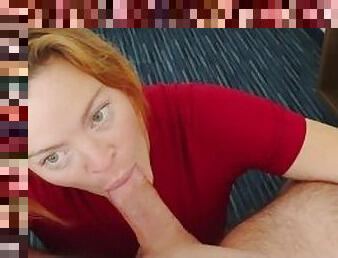 Short blowjob clip in hotel before swingers orgy party. Milf. Redhead.