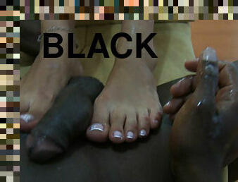 Choking her black slave with feet