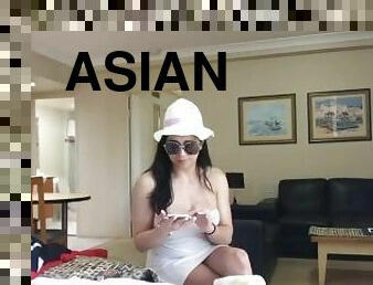 asiatisk, storatuttar, shemale, amatör, brudar, ladyboy, webbkamera, ensam, rökning