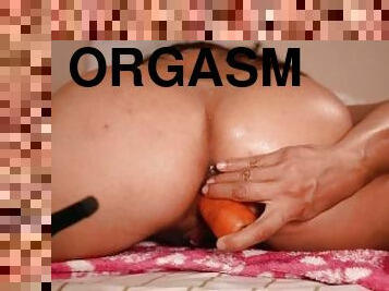 masturbation, orgasm, fitta-pussy, anal, dubbel, vått, penetrering, grönsak