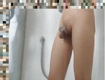 twink caged unlock releasing huge dick during shower
