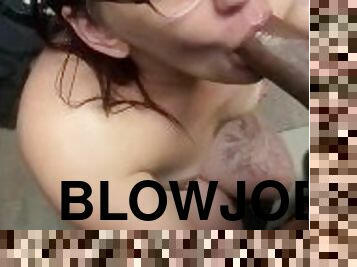 Gagging Blowjob from hot girl with tattoos & Glasses
