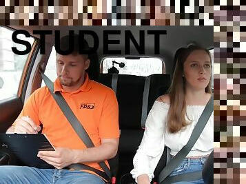 Petite driving student cunt stretched