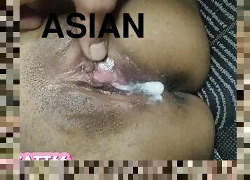 asiatisk, fisse-pussy, amatør, milf, creampie, sperm, fræk