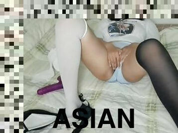 asiatisk, masturbation, amatör, anal, brudar, leksak, ensam, kuk