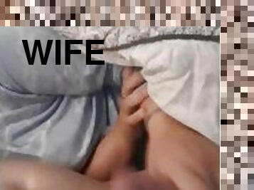 Slut wife gives me a handjob and I cum on my belly