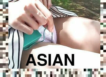 asiatisk, utomhus, avsugning, cumshot, leksak, japansk, sväljer, bil, pov, trosor