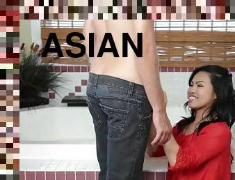 Sexy asian mom  daughter open their pussies for throbbing meaty cock