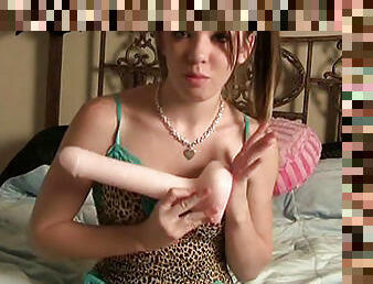 Cute teen with a big dildo