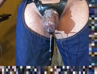 Cum draining - estim with electro butt plug and chastity cage