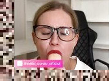 Sexy secretary flirts and masturbates in front of you