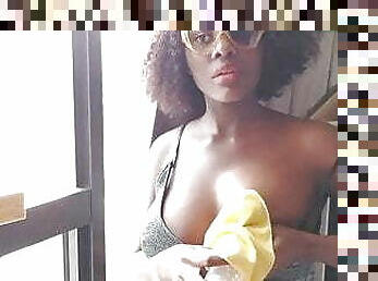 tetas-grandes, negra, natural, tetas, leche, lactando