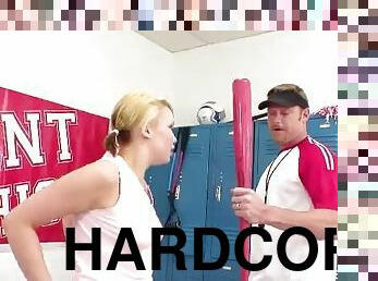 Cheerleader maya hills meets coach dick in the locker room