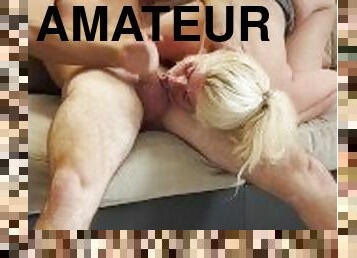 amatör, avsugning, cumshot, tonåring, kamera, voyeur, ansiktssprut, blond, hårt