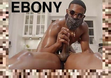 Sexy Ebony Tranny Gets Oiled Up To Be Fucked