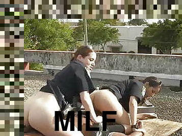 MILF cop Maggie Green shares hot BBC with partner on a roof!