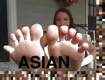 asiatique, amateur, pieds