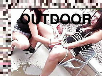 Brunette squirting outdoor