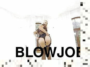 Hot VR blowjob from blonde in stockings