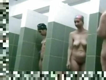 Ordinary females in public shower room