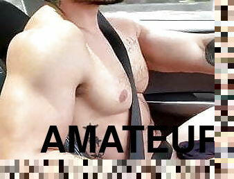 al-aire-libre, público, amateur, gay, coche, musculada