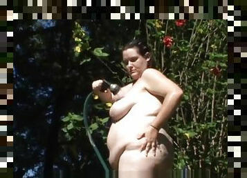 Pussy Bbw Playing With A Hose Fat Belly Chubby