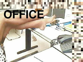 oficina, secretaria, pies, medias, fetichista, nylon, tacones