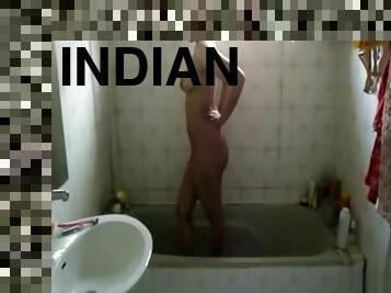 bañando, indio, hermana, ducha