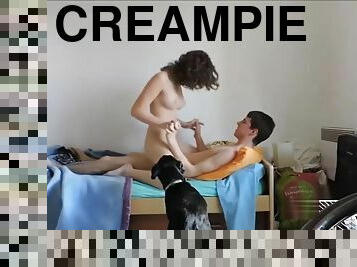 tonåring, creampie, cowgirl