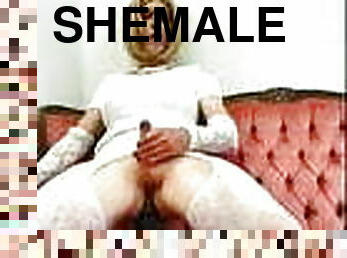 Shemal is riding a big Dildo and mastrubate