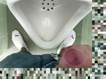 Public toilet - little penis cums into urinal