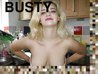 Busty British blonde nipple slip dance