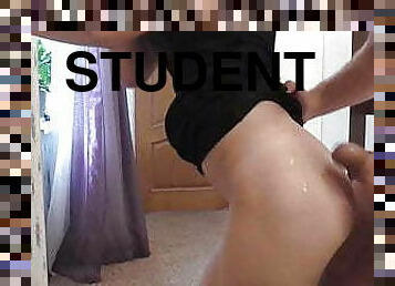 Student in Black Dress Sensual Riding on Cock after Party