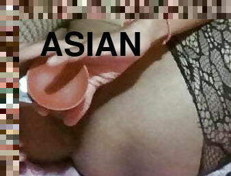 asiatisk, fingerknull, thailändsk, flickvän, knullande, dildo
