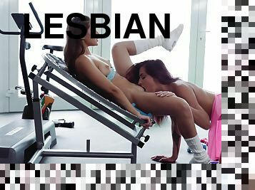 Intense Pussy Licking Euro Chicks - redhead and brunette lesbians in gym Sybil