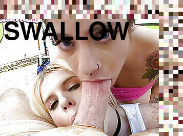 SWALLOWED Double BJ magic with Melody and Nikki 