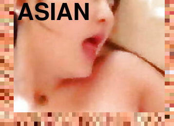 asiatisk, orgasme, fisse-pussy, synsvinkel, knepning-fucking, snæver, brunette