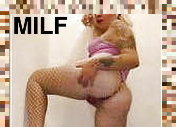 fisse-pussy, milf, fingering, strømper, synsvinkel, blond, fanget, nærbillede, røvhul, drillende