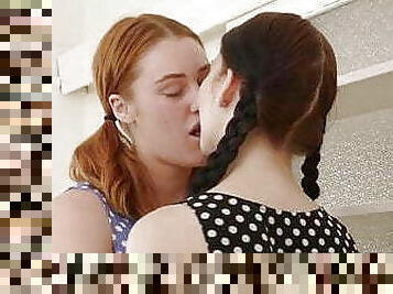Busty redhead gives cunnilingus and rimjob to her cute GF
