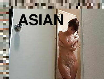 asien, baden, japanier, kam, voyeur, kamera, nette, hintern, dusche, versteckte