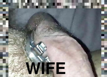 Wife squashing husbands balls with feet