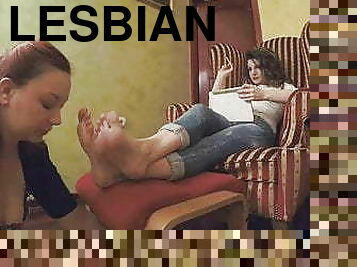 lesbian-lesbian, budak, kaki, fetish-benda-yang-dapat-meningkatkan-gairah-sex, wanita-simpanan, jeans, pengisapan, jari-kaki