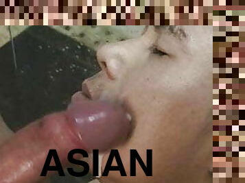 asiatisk, gay, fingerknull, ansiktssprut, bukkake