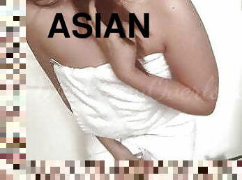 asiatisk, bading, onani, orgasme, pussy, babes, tenåring, massasje, fingret, høyskole