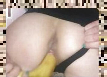 Doggy-style with banana dildo