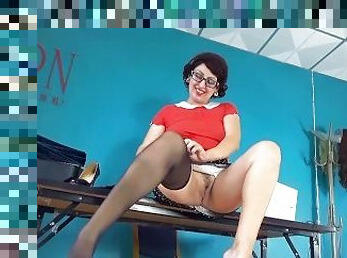 masturbación, pantis, secretaria, madurita-caliente, famoso, vintage, clásico, retro, desnudándose, bragas