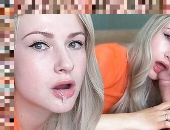 Hot Blonde Sucking Big Cock after Waking Up until Cum in Mouth