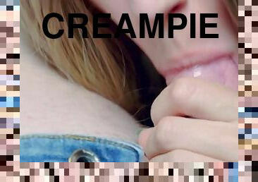 Oral creampie under the table
